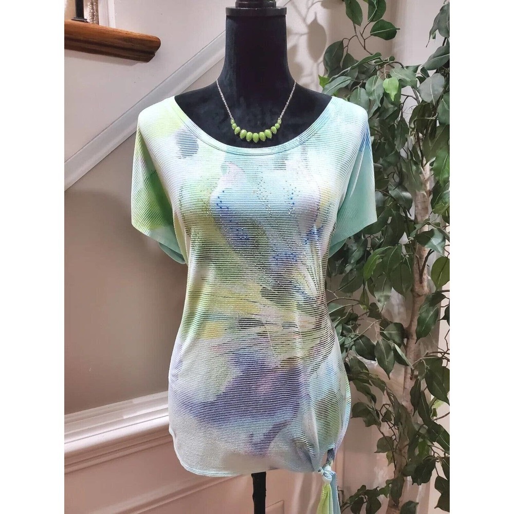 Zenergy Women's Multicolor Polyester Scoop Neck Short Sleeve Pullover Shirt 2 L